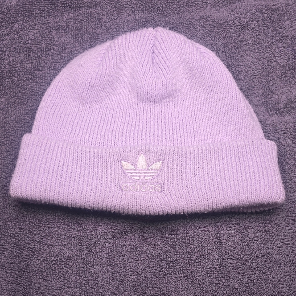 adidas Lilac Ribbed Knit Beanie with Trefoil